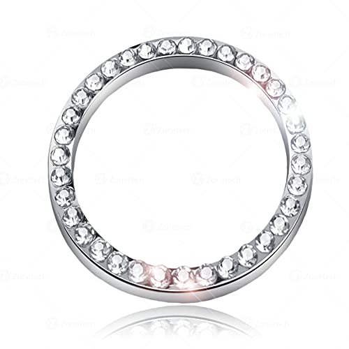 Chrystal Bling Ring Emblem Sticker- Zone Tech Rhinestone Start Engine- Ignition Button Car Key Knob-Interior Bling Push Button Auto- Decorative Decal Unique Silver Sparkly- Vehicle Rings Woman Car Acc