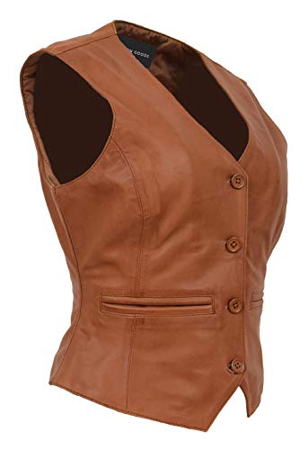 Womens Soft Leather Waistcoat Slim Fit Sleeveless Jacket Classic Casual Gilet Katy Tan