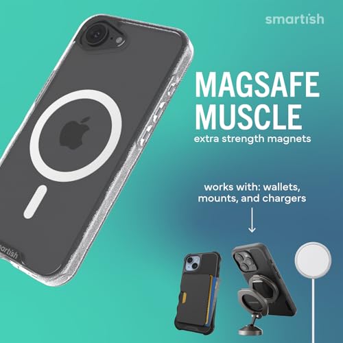 Image of Smartish iPhone 17e /16e MagSafe Clear Case + Crossbody Lanyard Strap - Magnetic Slim Case - Anti-Yellow Thin Grip Cover + Detachable Shoulder Neck Strap for Apple iPhone 17e /16e - Clearly Clear