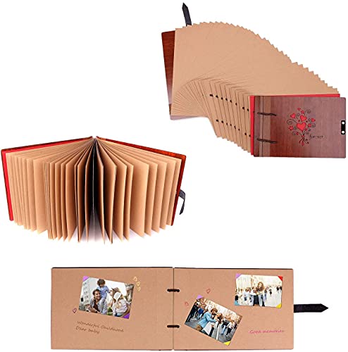 Wooden Scrapbook Album Diy Photo Album 80 Pages, Love Memory Book Wood Wedding Guest Book Retro Photo Scrapbook Gift For Anniversary, Birthday, Engagement (Happiness) #TOP7