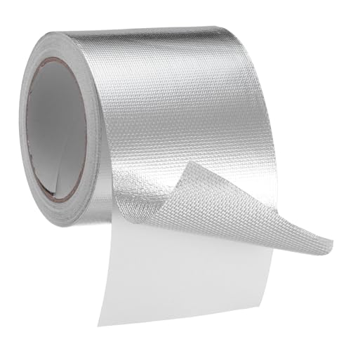 GANAZONO 1 Roll Fiberglass Cloth Aluminum Foil Tape Pipe for Sealing Outdoor Resistant Ductwork Gray Temperature Garage Insulated Heat High Fire Proof Insulation Fiber Cloth Silver