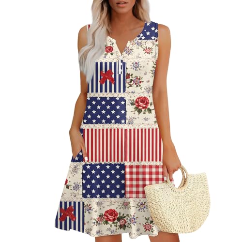 Vestido Casual para Mujer Mangas con Geométrico Y Floral Diseño Patchwork Escote En V Bolsillos Lateral 2XL