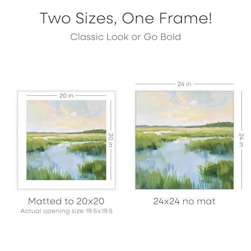 Image of Homeforia 24x24 Picture Frame White, High End Metal 24 x 24 Large Square Poster Frame Matted to 20 x 20 in Photo, 24by24 Thin White Frames with Mat 20x20 inch Print, Tempered Glass, Wall Kit, Set of 2