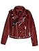 Jhichic Women's Faux Leather Textured Short Moto Jacket Zip-up Slim PU Biker Coat with Pockets (Wine, L)