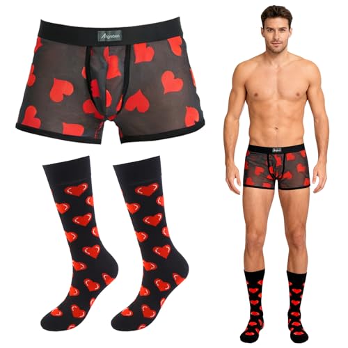 San Valentín Calzoncillos Hombre Boxer, Calzoncillos Graciosos Hombre, San Valentín Corazón Algodon Calzoncillos Boxer Hombre + Calcetines, Calzoncillos Hombre Set, Regalos san valentín Originales