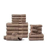 CHATEAU HOME COLLECTION 100% Combed Cotton 600 GSM 18-Piece Mocha Bath Towels Set, Absorbent, Bath Towel Sets for Bathroom, Shower Towels (4 Bath Towels, 6 Hand Towels & 8 Wash Cloths) - Dark Taupe