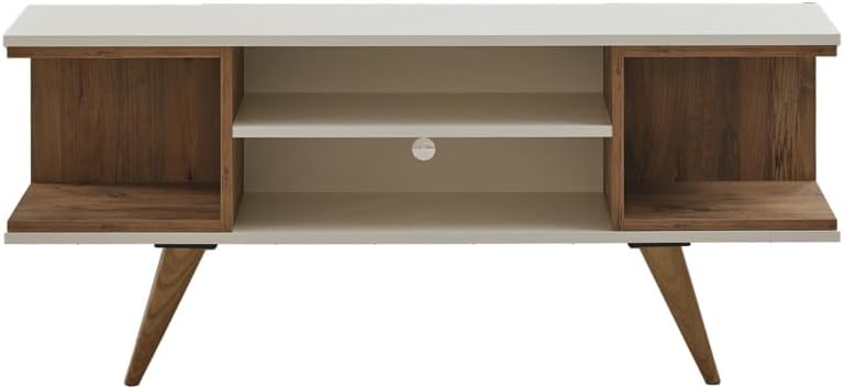 Ahşap Tv Sehpası 150X35X58 Cm Kapaksız 1 Orta Raflı (Beyaz - Atlantik Çam)