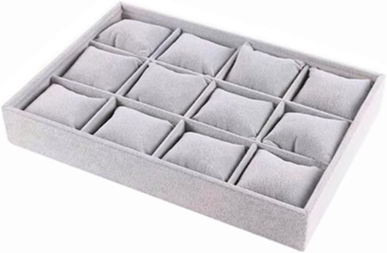 Honkenda Watch Organizer Tray 12 Slots, 12 Grid Jewelry Bangle Display Tray with Adjustable Pillow, Velvet Watch Box Organizer Bracelet Storage Holder Box Case for Men Women (Grey)