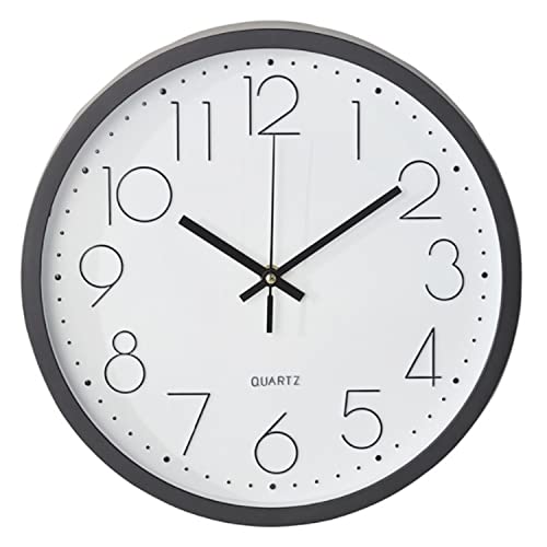 Shuye Horloge Murale, 30cm Moderne Silencieuse Quartz Ronde Pendules Murales, Horloge Murale Décorative de qualité pour Salon Chambre Cuisine Maison Bureau École, Fonctionne sur Pile (Noir) Cover