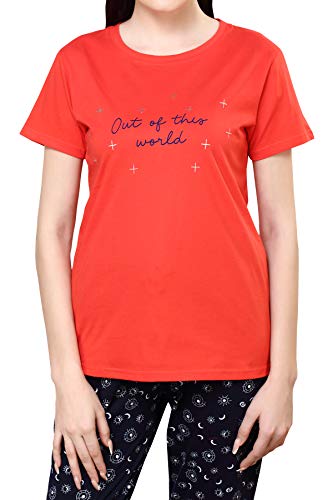Image of Evolove Women's Cotton Round Neck Short SleevesNight Suit Set /Top Pyjama Set Super Soft Comfortable (Nightsuit-Round-HS-4)