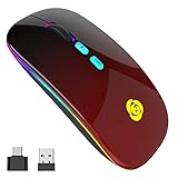 CC Store LED Wireless Mouse, Bluetooth Mouse &2.4GHz Instant Connection,Rechargeable Ultra Silent Slim,3 DPI 2 Connection Modes with USB-C to USB Adapter for Laptop/MacBook/PC/Tablet/iPad (Black-red)
