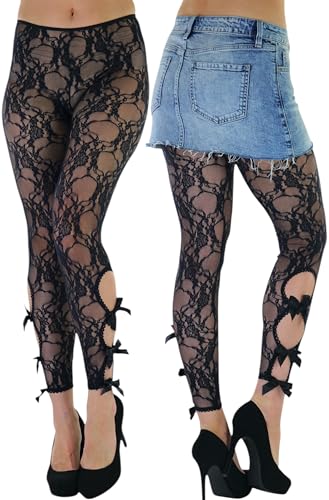 Image of ToBeInStyle Women's Single Floral Lace Fishnet Tights Footless & Stirrup Design