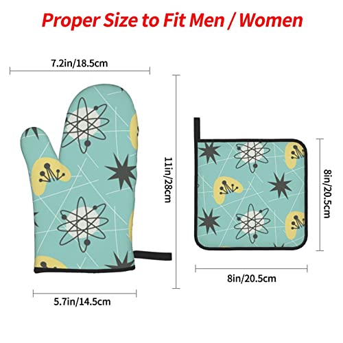 Mukjhoi Oven Mitts Pot Holders Set Of 4 Heat Resistant Kitchen Waterproof Mid Century Modern Geometric Atom Women Men Home Cooking Baking Microwave Bbq Gift #TOP3