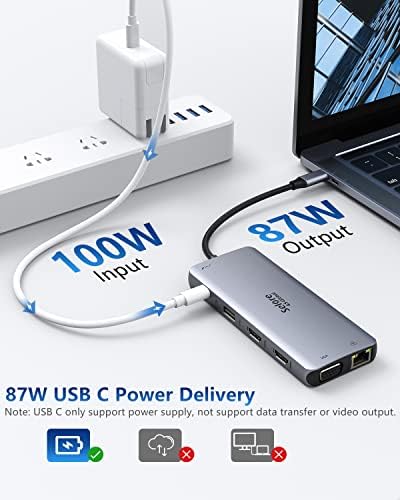 USB C Docking Station Dual HDMI 11 in 1 USB C Hub Multiport Adapter Dual Monitor Dock Laptop Docking Station with 2 HDMI+VGA RJ45 Ethernet USB 3.1/ 2.0 100W PD for MacBook, Dell, Surface