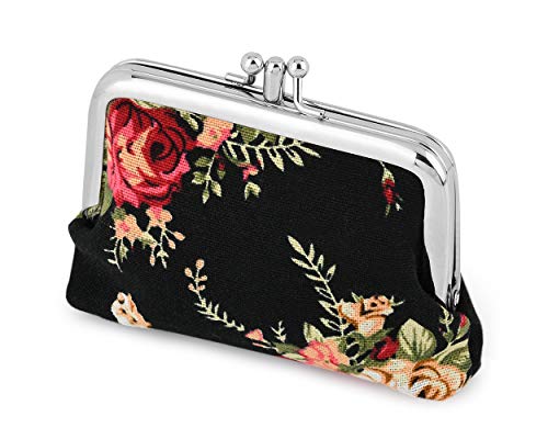 SCSpecial Mini Geldbörse Damen Kleingeldbörse Retro Floral Reiseportmonaie Coin Purses Kiss Lock Leinwand Mini Geldbeutel Cover