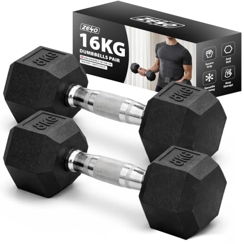 ZENO Dumbbells Set | Weights Dumbbells Set | Metal Dumbbell Pair | Hex Dumbbell For Workouts Home Training Gym | Anti Slip & Anti Roll Weights (Black 16KG (2 X 8KG))