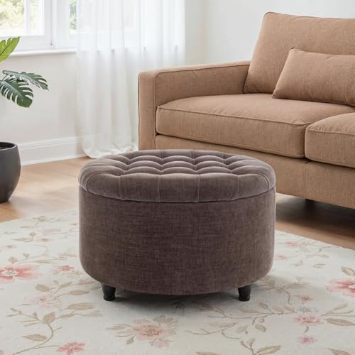 Image of Noelle 28 inch Ottoman with Storage Round Pouf (Dark Brown)