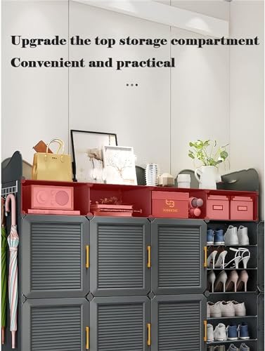 Image of EXVITO Plastic Shoe Rack for Home with Door, 2-Door Shoe Storage Cabinet | 6-Shelfs for 18 Pairs | Waterproof & Portable DIY Shoe Slipper & Chappal Stand for Entryway /Bedroom - Grey