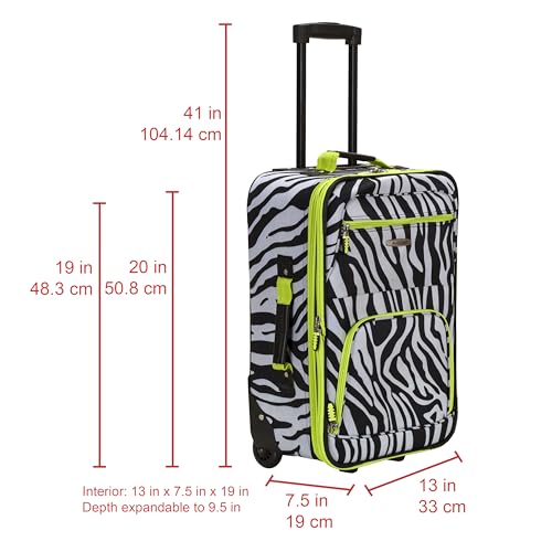 Image of Rockland Fashion Softside 2 Piece Luggage Set, Expandable, (14 inch Tote /19 inch Upright), Lime Zebra