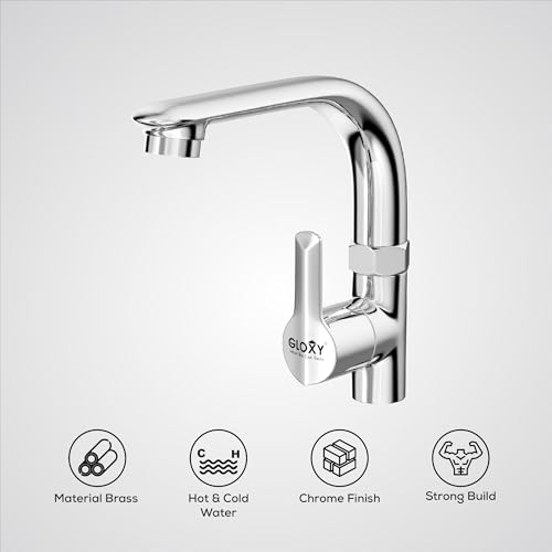 Image of GLOXY Premium Brass Spindle Swan Neck Kitchen Sink Tap with 360 Degree Swivel Spout Lotus Lever with Chrome Finish - Deck Mounted Wash Basin Tap for Kitchen Sink & Bathroom with 10 Years Warranty