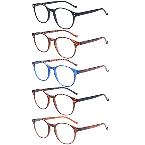 Image of 5-Pack Reading Glasses Blue Light Blocking, Fashion Round Computer Readers Women Men Clear Lens Anti UV /Glare (5 Mix Color, 3.00)