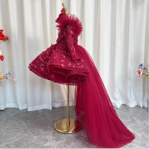 Floral Butterfly Lace Prom Dresses for Kids Long Sleeves Detachable Train Toddler Ball Gowns 20252