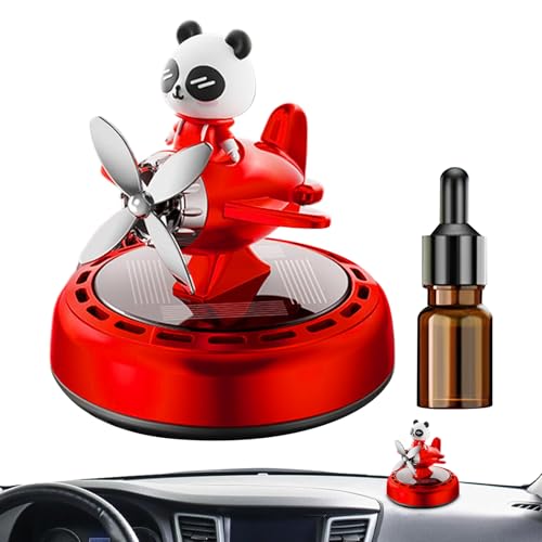 Ambientador Solar para Coche - Ambientador Solar Con Difusor De Aromaterapia Para Coche | Eliminador de Olores Giratorio Panda y Avión Recargable, Fragancia Duradera para Automóvil, Camioneta y Furgon