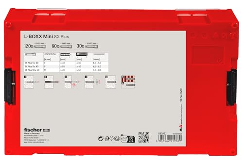 fischer L-Boxx Mini SX Plus, 210-teiliges Dübelset, 6-10 mm Durchmesser, 30-50 mm Länge, für Profis und Heimwerker, optimal für Ziegelwände – Ansicht 3