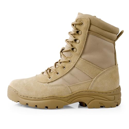QUNLON Men's Military Side Zipper Tactical Boots Lightweight Breathable 8 inch Combat Outdoors Boots4