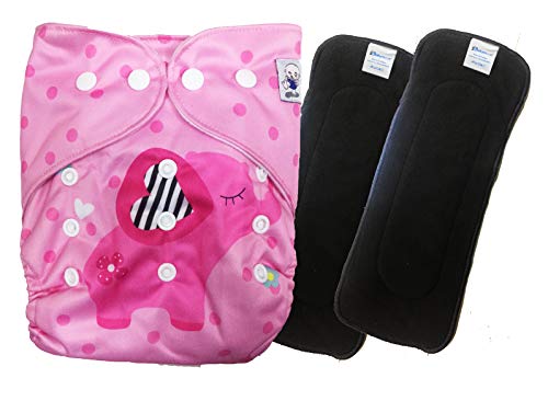 Image of Babymoon (SET of 2 - Cloth Diaper with Wetfree Microfiber Insert) Designer Premium Reusable, Adjustable Size, Waterproof, Washable, Pocket Cloth Diaper Nappie (Elephant Pink)