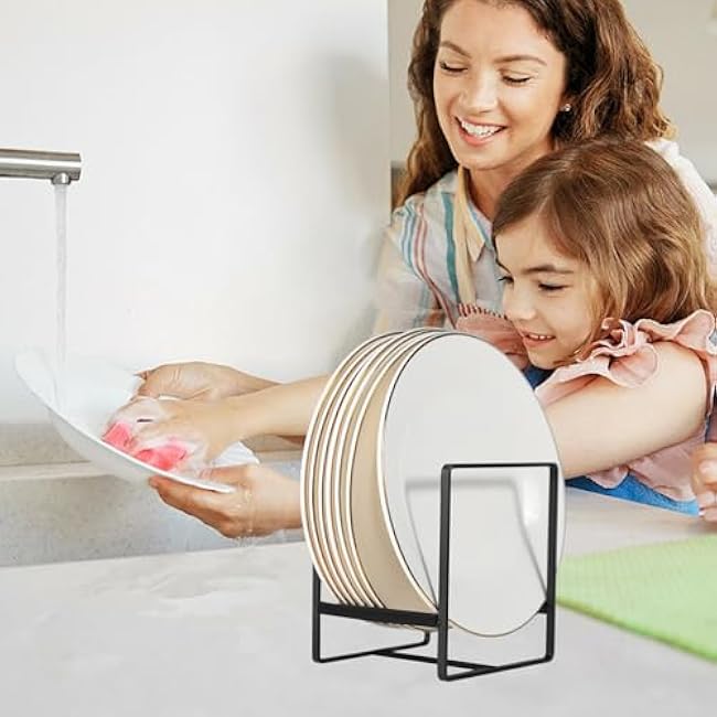 Plate Holder Organizer 3 Pack Metal Upright Dish Rack Plate and Bowl Storage Organizer for Kitchen Cabinets Counter Cupboard (1 Large and 2 Small, Black)