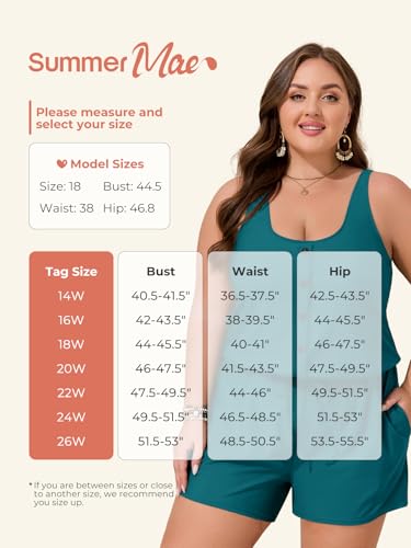 Image of Summer Mae Plus Size Swim Romper One Piece Swimsuit Women Blouson Bathing Suit with Pockets 2026 Modest Swimwear Teal 20 Plus