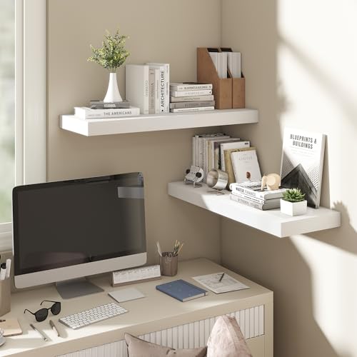 Image of Dreamland 30 Inch White Floating Shelves for Wall,8 Inch Deep Floating Shelves,30 inch W x 8 inch D Wall Shelves for Bedroom,Living Room, Kitchen,Bathroom,Set of 2