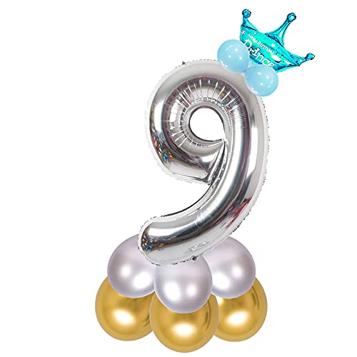 Image of Blue 32 Inches Numbers 9 Shape Large Big Foil Helium Balloons For Party Decorations In Happy Birthday Anniversary Office Items Materials Set Pack,13 Pcs