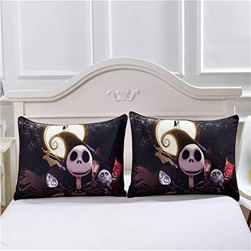 Miniatura 3 de Juego de funda de edredón 3D de pesadilla antes de Navidad, juego de ropa de cama estilo espantapájaros Sally y Jack Skellington, decoración de