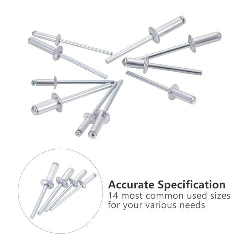600pcs/1200pcs Blind Rivets Pop Rivets Assortment Kit, 14 SAE Sizes Aluminum Rivets (3/32\" 1/8\" 5/32\" 3/16\"), Assorted Blind Rivets with Reinfored Divider & Labeled Case for Storage (600)