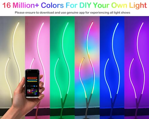 Image of DAYCENT RGBWIC Floor Lamp Modern LED Corner Lamps 1500 Lumen Smart Floor Lamps with Remote and 16 Million DIY Colors, Music Sync Standing Lamp for Living Room Bedroom Home Decor, Gold Finish
