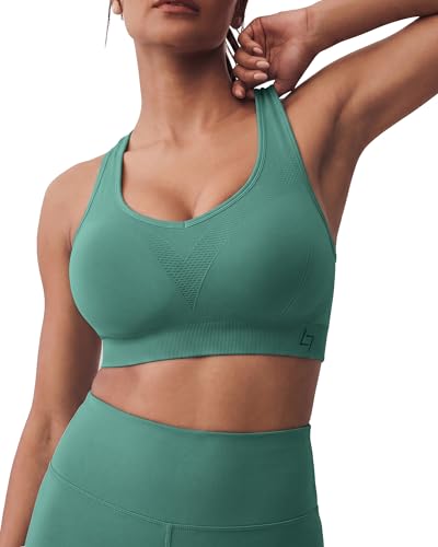 Image of FITTIN Supportive Sports Bras for Women: Padded Racerback for Yoga Workout | Full Coverage No Bounce Zero-Pressure Comfort Wide Strap Seamless for Pilates Gym - for C-DDD Cups Plus Size Large Bust Women