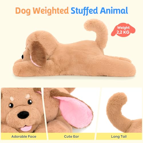 shownicer Gewichtstiere Hund 2,2 KG Gewichtetes Kuscheltier Hund Stofftier Großes Plüschtier XXL Golden Retriever Plüsch Kissen Spielzeug Geschenk für Erwachsene Kinder 3+ Jahre (Hund, 65cm)