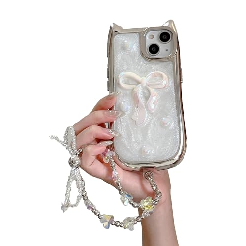 NASOROKO iPhone12 用ケース おしゃれ 猫耳 ンドチェーンストラップ付き 可愛い 韓国 薄型 軽量 創意 pc 大人可愛い 女性用 全面保護 耐衝撃 擦り傷防止 保護ケースカバー