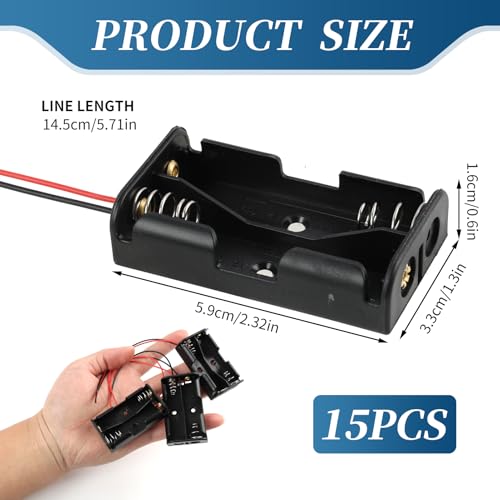 15PCS Kunststoff Batteriehalter, Batterie Nr. 5, für 2X AA mit Anschlusskabel und EIN/AUS Schalter, B-atterie Halterung für DIY Projekte, Mignon B-atterie Halter