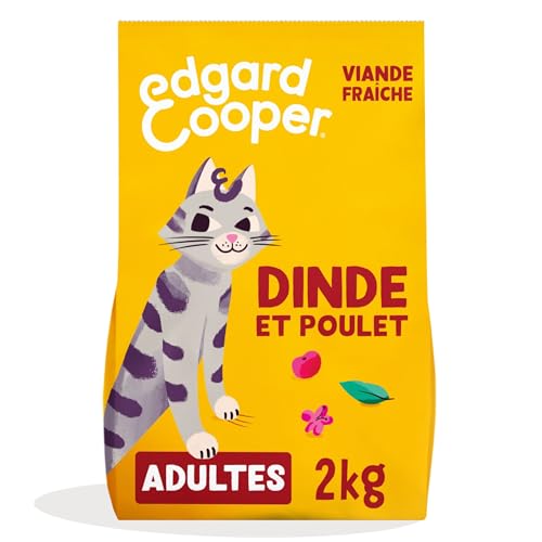 Edgard Cooper Croquettes pour Chat Stérilisé, Adulte, Dinde & Poulet 2kg, Sans céréales, Viande fraîche, Nourriture naturelle, Croquette Riche en...