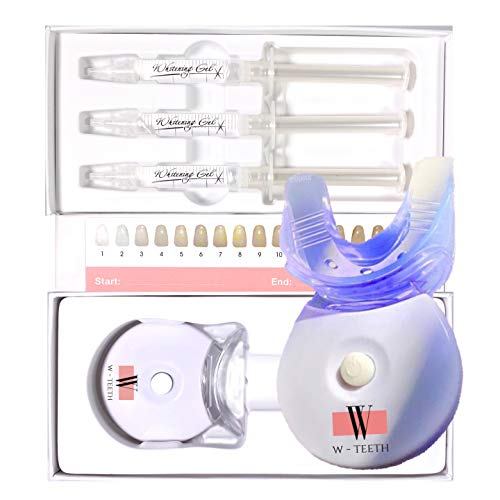 Image of W Brands Teeth Whitening Kit with LED Light, 3 Syringes of 3 ml Professional 35% Carbamide Peroxide Tooth Whitener Gel, Bright White Smile Home Dental System with Mouth Tray, Whiting Guide and Case