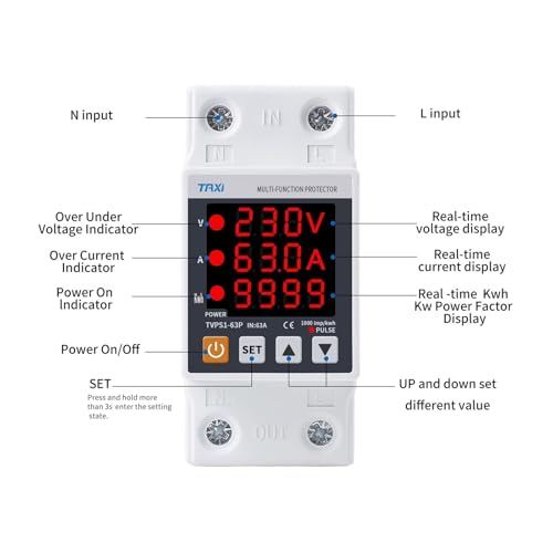 Relé protector sobretensión ajustable con medidor kWh y sobrecorriente 2