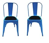 SILLA de Metal, Rememora la silla Tolix, icono del estilo industrial. Se venden en packs de 2 sillas. SILLA CON COJÍN ACOLCHADO EN CUERO NEGRO