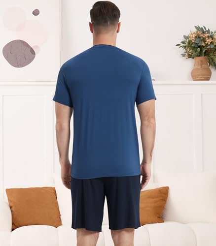 Image of NACHILA Men's Pajamas Set-Viscose Made from Bamboo, Short Sleeve Sleepwear Soft Pjs with Shorts V Neck Loungewear Sets