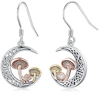 Mushroom Earrings Sterling Silver Moonstone/Turquoise Celtic Moon Dangly Drop Earrings Mushroom Gifts for Women Hypoallergenic Jewellery for Girls Christmas