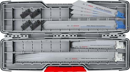 Bosch 16x Coffret de lames de scie sabre PRO Tough Box Demolition, 16 pièces (pour Profilés et tuyaux en métal, Métaux non ferreux, Longueur mm,...