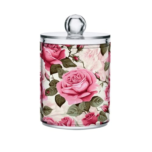 MNSRUU 2 Pack Qtip Holder Organizer Dispenser Pink Rose Flower Pink Bathroom Storage Canister Cotton Ball Holder Bathroom Containers for Cotton Swabs/Pads/Floss