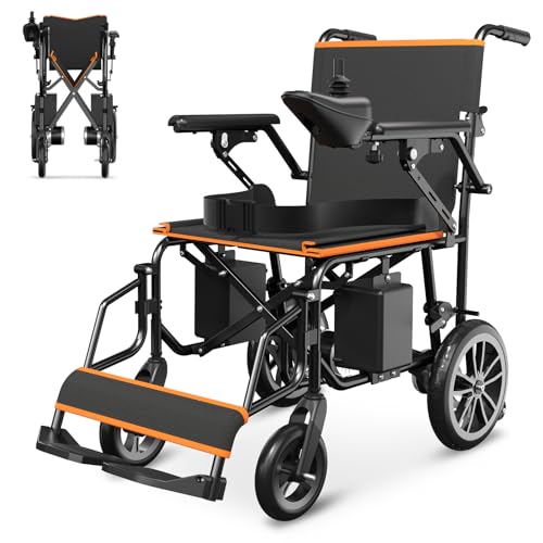 ACTFLAME Silla de ruedas eléctrica plegable, ligera, capacidad de carga de 100 kg, alcance de 15 km, silla de ruedas eléctrica para interior y exterior, especialmente adecuada para personas mayores